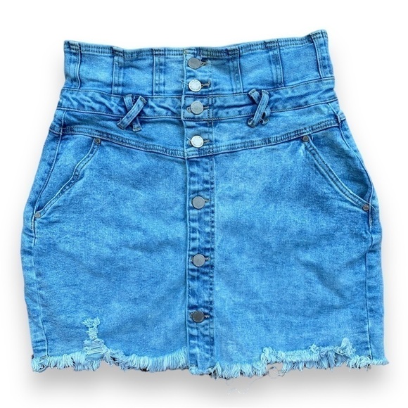 ALMOST Famous Button Front High Waisted Denim Jean Mini Skirt | Size 13 - Picture 1 of 7